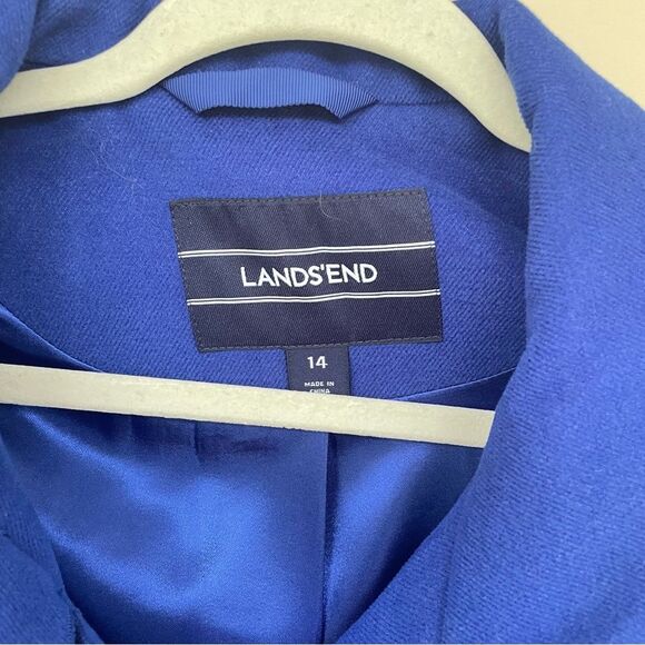 Land's End Cobalt Blue Hidden Button Peacoat Classic Size 14 - Picture 4 of 10
